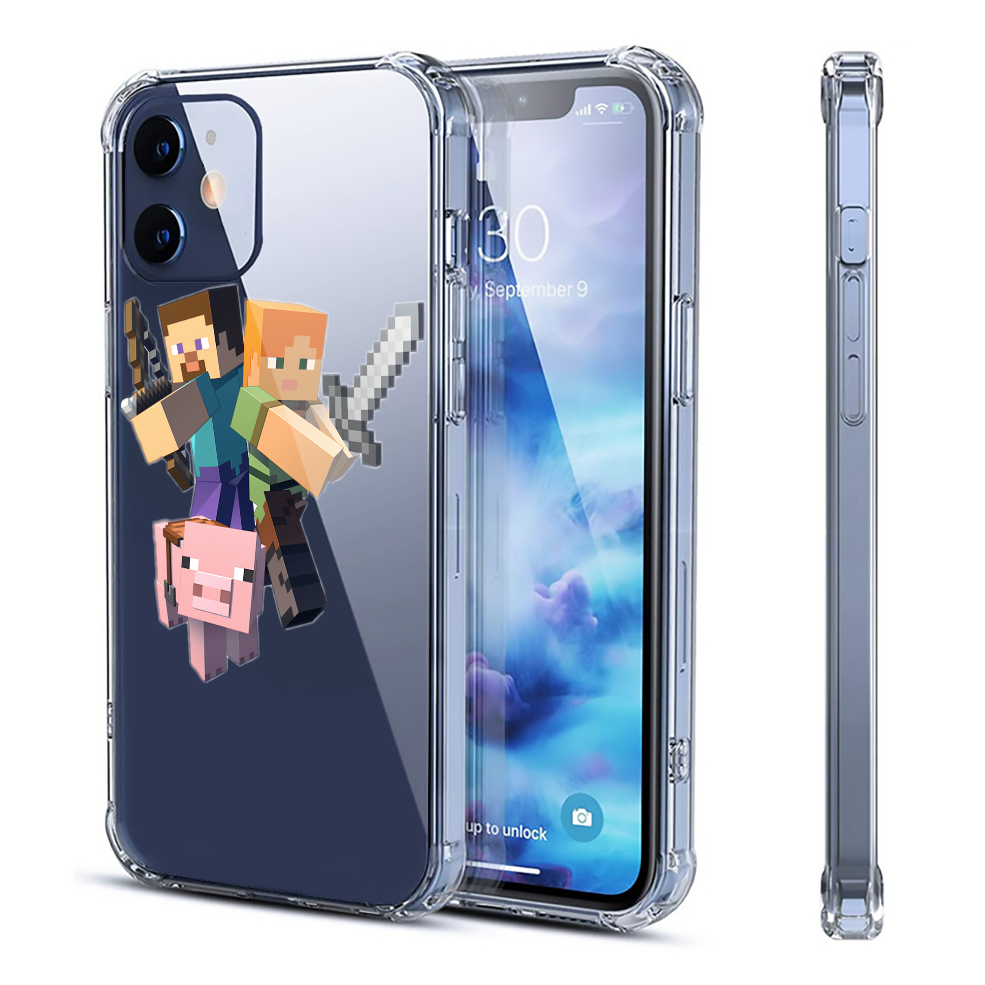 （画像用） マインクラフト ブロックの世界 Minecraft MC Block world 【iPhone 12シリーズ対応】透明スマホケース（クリアソフトケース）